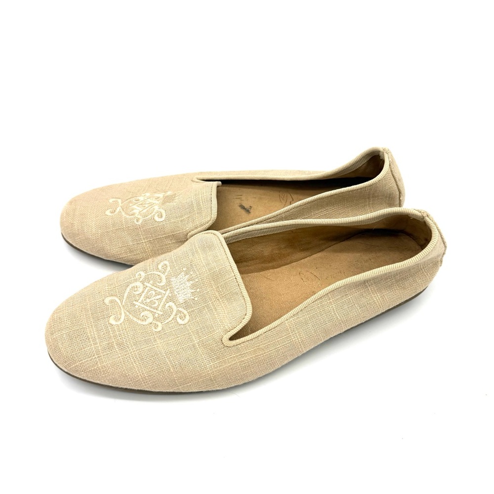 Aerosoles Betunia LINEN Woven Slip On Loafer Smoking Slippers Women's Size 8.5
